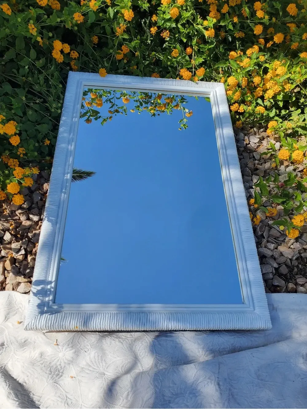 Large White Wicker Mirror